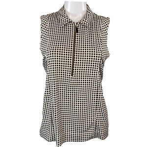 Sport Haley Shirt Womens M Brown White Check Sleeveless Popover Golf Tennis Top